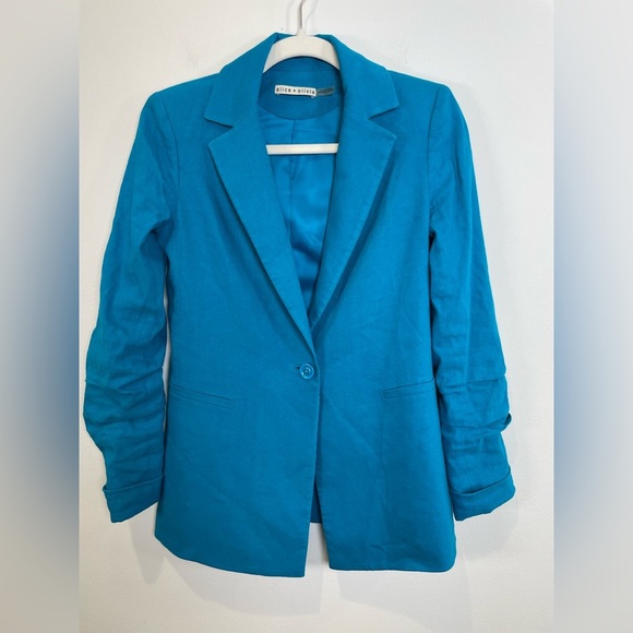 Alice + Olivia Notch Collar Blue Tailored Blazer Jacket size 0 / XS - Picture 5 of 12